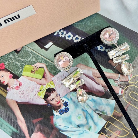 Miu Miu Pink Swarovski Crystal Post-Back Earrings - Picture 2 of 9